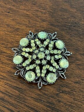 Vintage Black & Lime Green Rhinestone Brooch | Statement Glow | Floral Starburst
